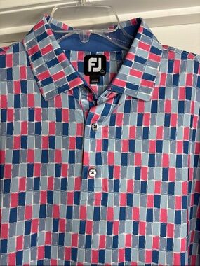 FootJoy Blue and Pink Block-Print Golf Polo large NWOT